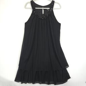 JSP Dress Womens Large Beaded Neck Sleeveless Tiered Chiffon Cocktail Party